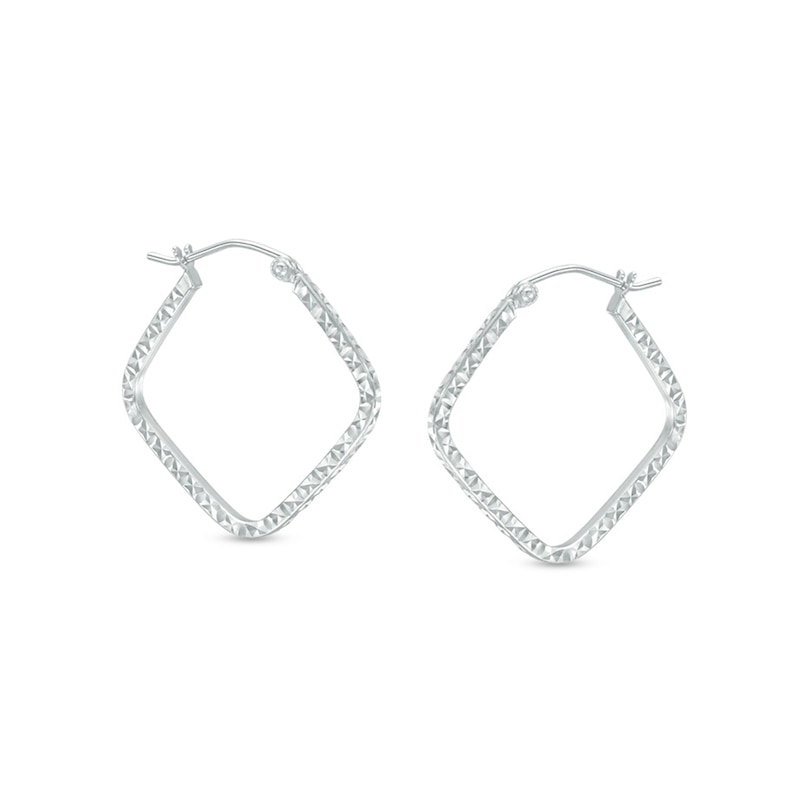 Diamond-Cut Square-Shaped Tube Hoop Earrings in Sterling Silver|Peoples Jewellers