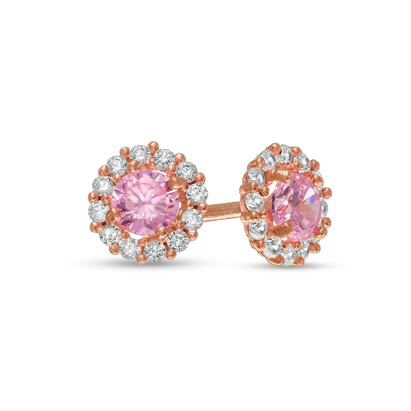 Child's Pink and White Cubic Zirconia Frame Stud Earrings in 10K Rose Gold|Peoples Jewellers