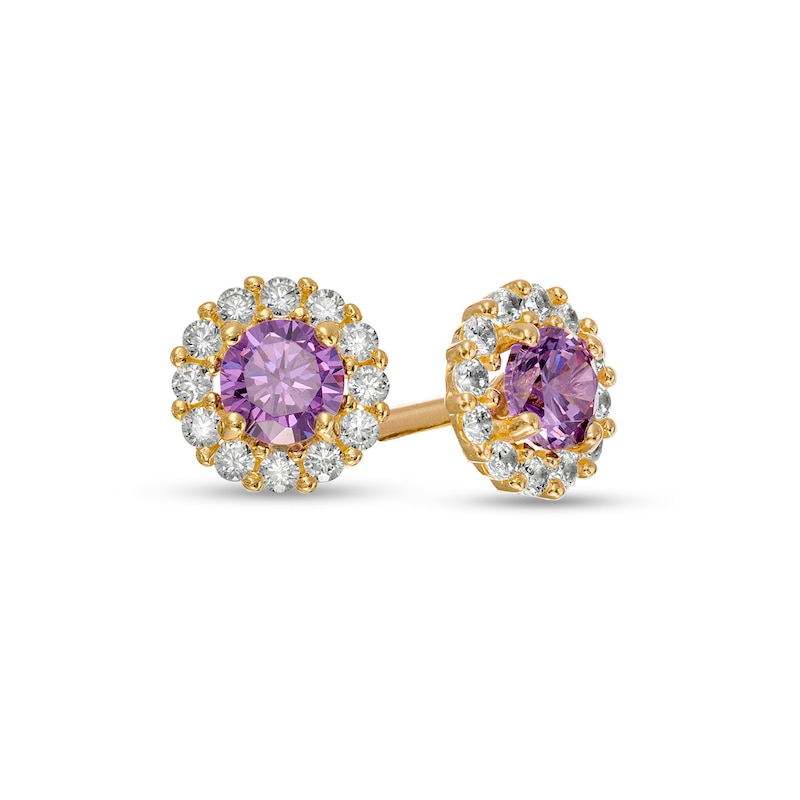 Child's Purple and White Cubic Zirconia Frame Stud Earrings in 10K Gold|Peoples Jewellers