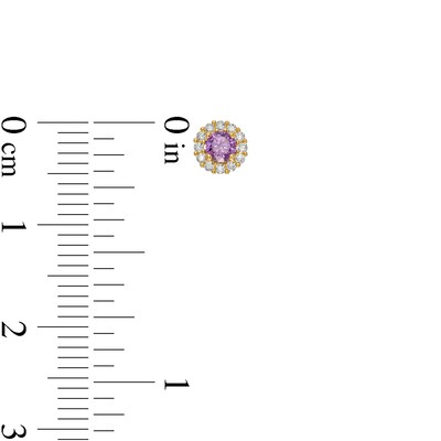 Child's Purple and White Cubic Zirconia Frame Stud Earrings in 10K Gold