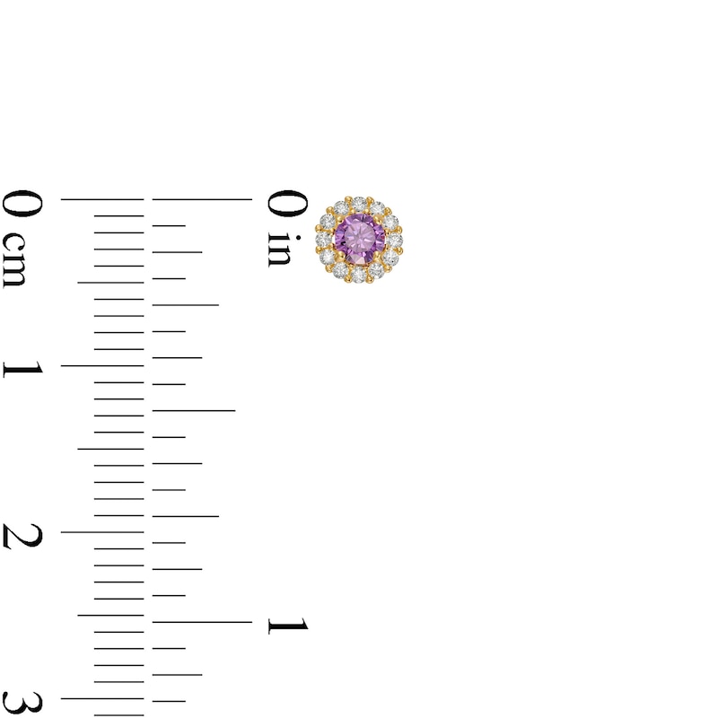 Child's Purple and White Cubic Zirconia Frame Stud Earrings in 10K Gold