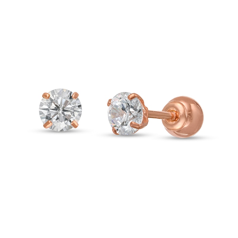 Child's 4.0mm Cubic Zirconia Solitaire and Ball Reversible Stud Earrings in 10K Rose Gold