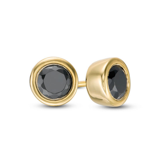 0.58 CT. T.W. Black Diamond Bezel-Set Solitaire Stud Earrings in 10K Gold