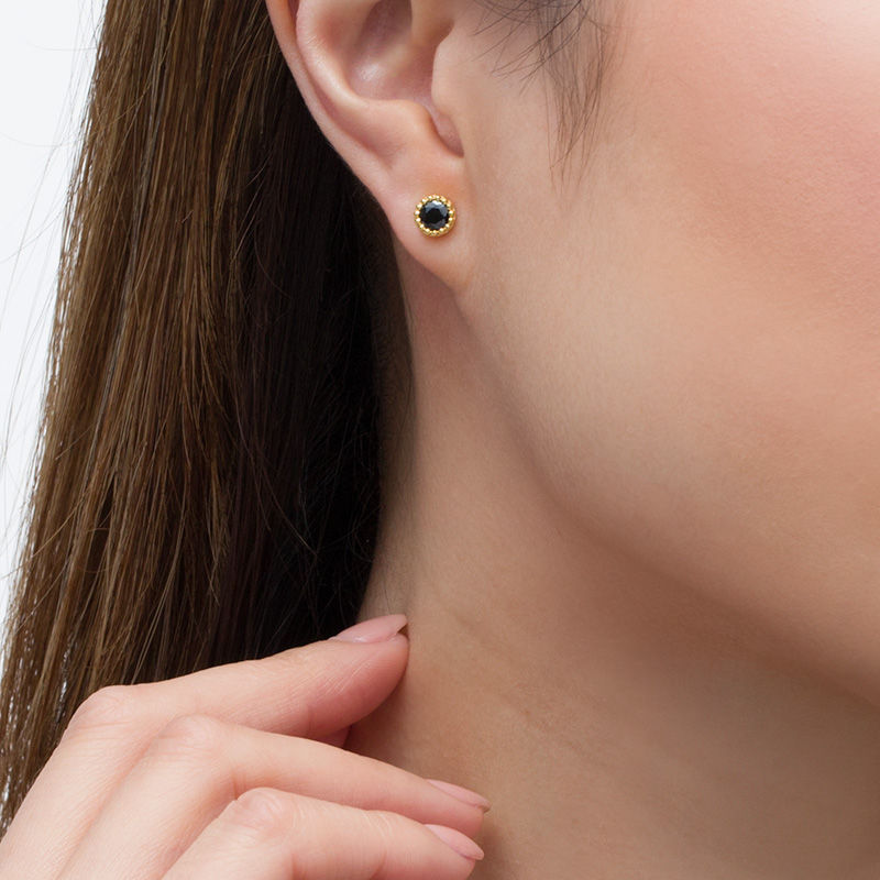 Main Image 2 of 0.58 CT. T.W. Black Diamond Solitaire Beaded Frame Stud Earrings in 10K Gold