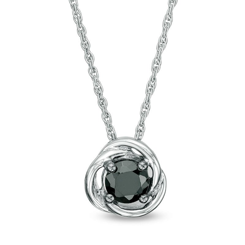 0.37 CT. Black Diamond Solitaire Swirl Frame Pendant in 10K White Gold