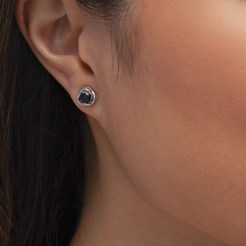 Main Image 2 of 0.58 CT. T.W. Black Diamond Solitaire Open Swirl Frame Stud Earrings in 10K White Gold