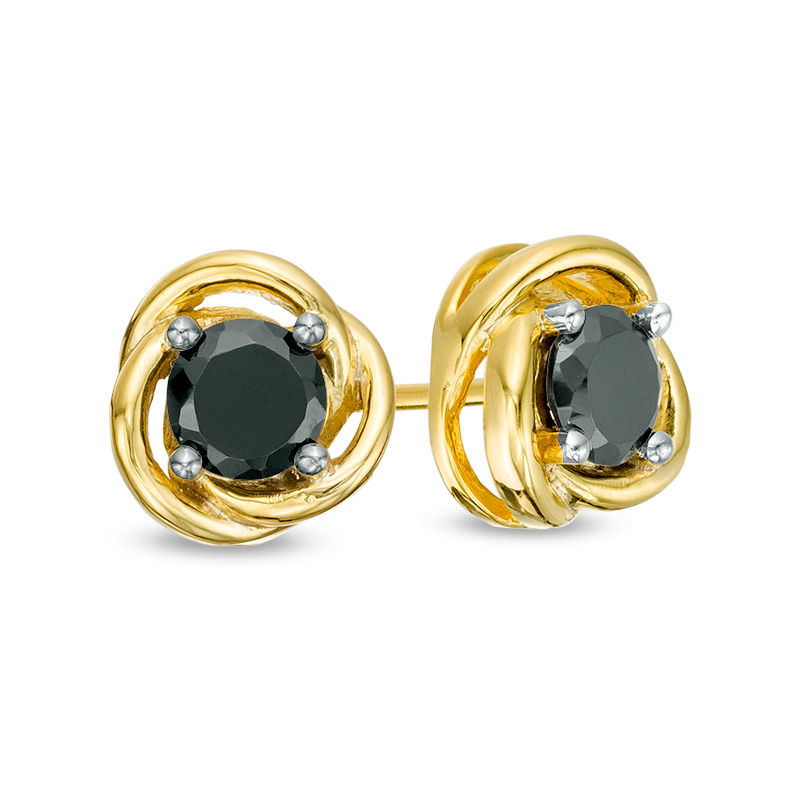 Main Image 1 of 0.58 CT. T.W. Black Diamond Solitaire Open Swirl Frame Stud Earrings in 10K Gold