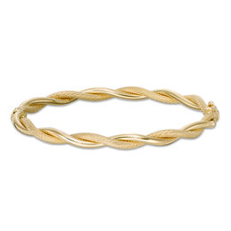 5.0mm Multi-Finish Twisted Ribbons Hinged Bangle in 14K Gold