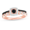 Thumbnail Image 1 of 3.3mm Black Spinel and 0.085 CT. T.W. Diamond Cushion Frame Double Row Ring in 10K Rose Gold