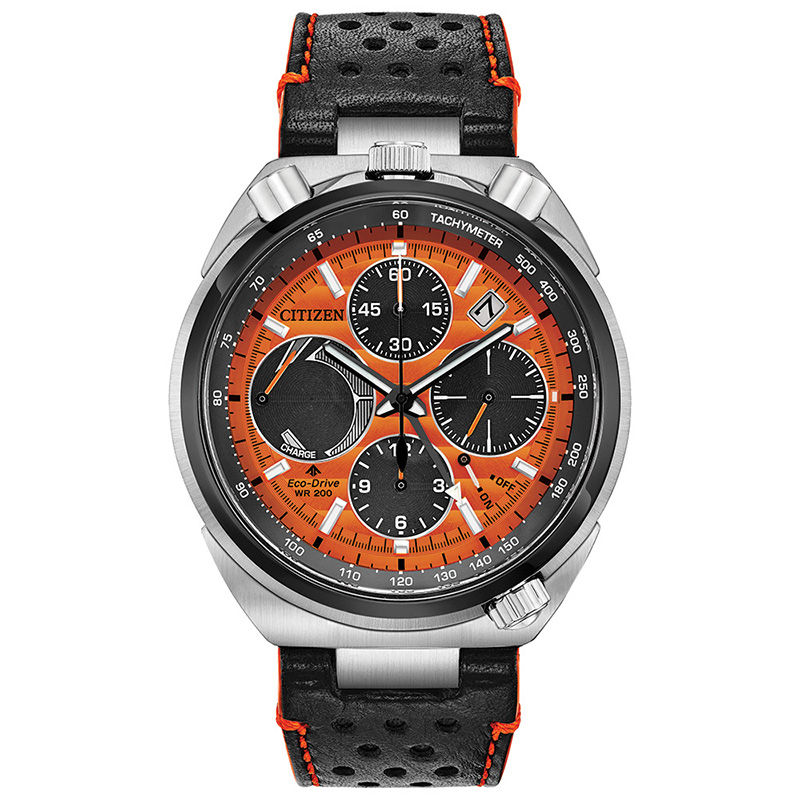 Men's Citizen Eco-Drive® Limited Edition Promaster Tsuno Racer Chronograph Watch with Orange Dial (Model: AV0078-04X)