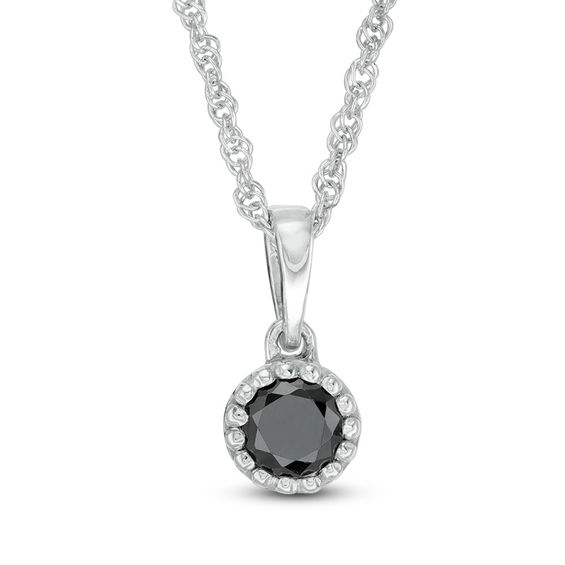 0.18 CT. Enhanced Black Diamond Solitaire Beaded Frame Pendant in 10K White Gold 0.18 CT. Enhanced Black Diamond Solitaire Beaded Frame Pendant in 10K White Gold