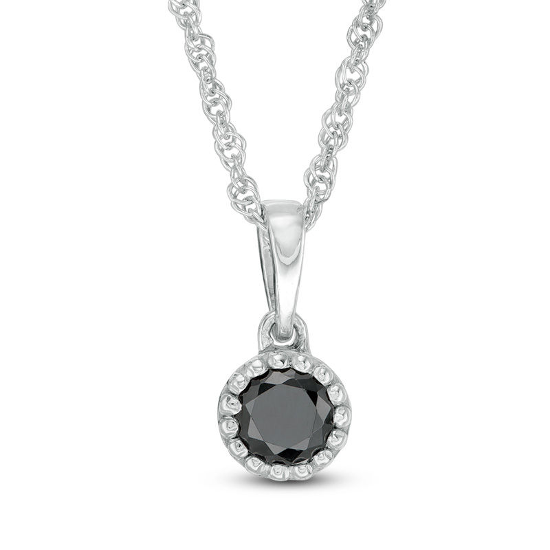 0.18 CT. Black Diamond Solitaire Beaded Frame Pendant in 10K White Gold