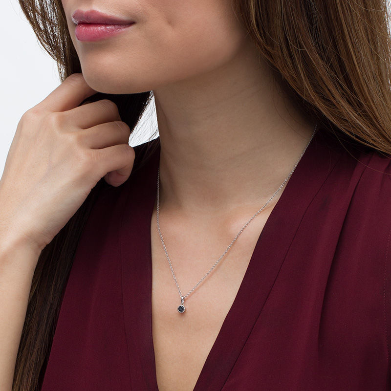 Main Image 2 of 0.18 CT. Black Diamond Solitaire Beaded Frame Pendant in 10K White Gold