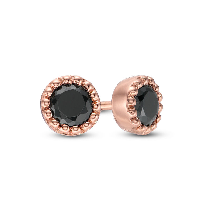 0.29 CT. T.W. Black Diamond Solitaire Beaded Frame Stud Earrings in 10K Rose Gold