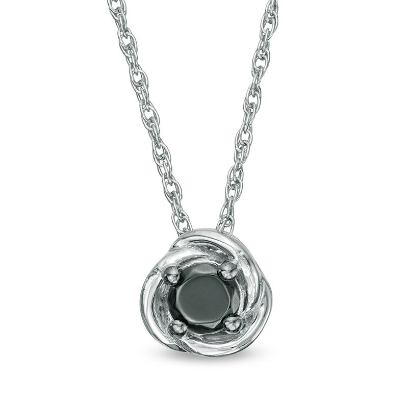 0.18 CT. Black Diamond Solitaire Swirl Frame Pendant in 10K White Gold