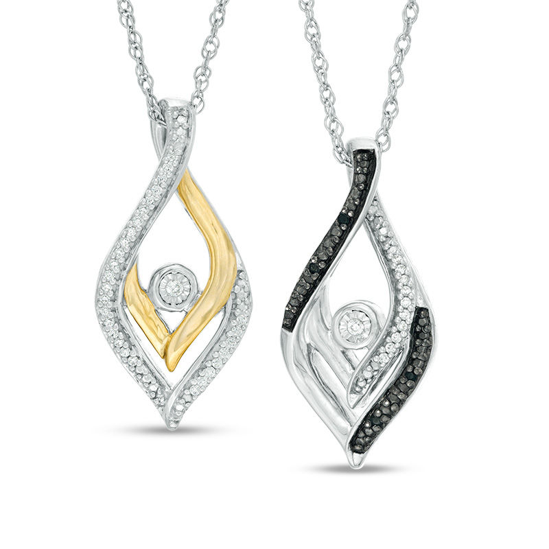 0.145 CT. T.W. Enhanced Black and White Diamond Reversible Flame Pendant in Sterling Silver and 10K Gold|Peoples Jewellers