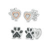 Thumbnail Image 0 of 0.085 CT. T.W. Diamond Reversible Heart and Paw Print Stud Earrings in Sterling Silver and 10K Rose Gold