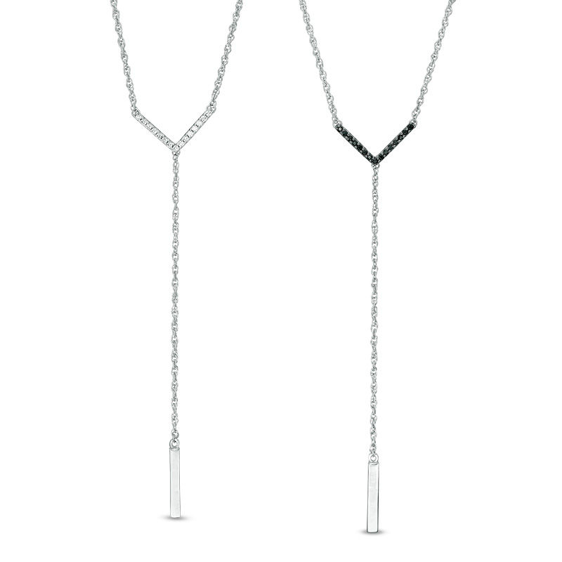 0.18 CT. T.W. Enhanced Black and White Diamond Reversible "Y" Necklace in Sterling Silver - 17.35"|Peoples Jewellers
