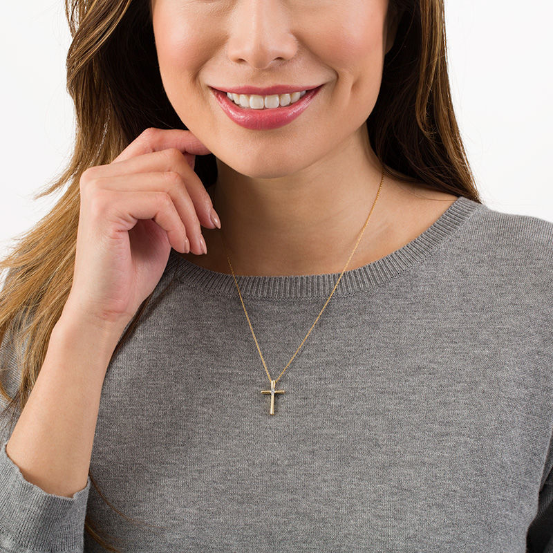 Main Image 2 of 0.23 CT. T.W. Diamond Reversible Cross Pendant in 10K Gold with White Rhodium