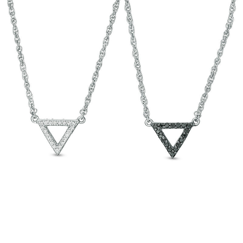 0.146 CT. T.W. Enhanced Black and White Diamond Reversible Triangle Outline Necklace in Sterling Silver - 17.63"|Peoples Jewellers