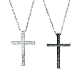 0.116 CT. T.W. Enhanced Black and White Diamond Reversible Cross Pendant in Sterling Silver with Black Rhodium