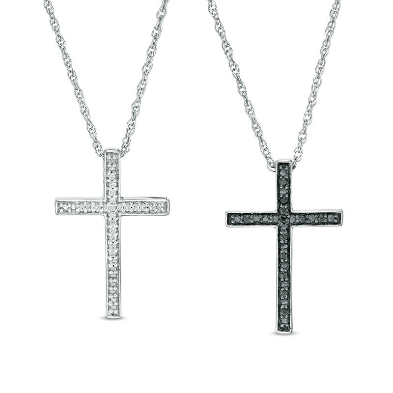 0.116 CT. T.W. Enhanced Black and White Diamond Reversible Cross Pendant in Sterling Silver with Black Rhodium|Peoples Jewellers