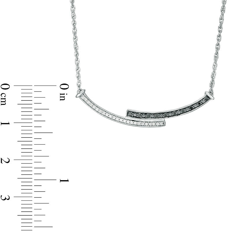 0.18 CT. T.W. Enhanced Black and White Diamond Reversible Curved Bypass Bar Necklace in Sterling Silver - 16.58"
