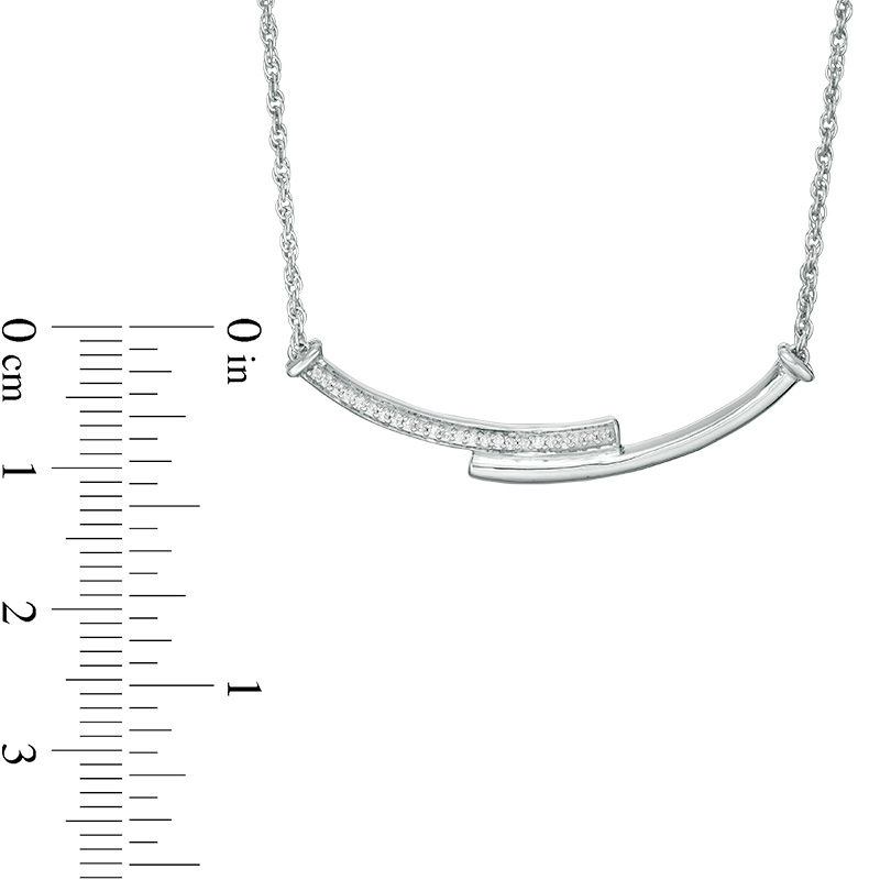 0.18 CT. T.W. Enhanced Black and White Diamond Reversible Curved Bypass Bar Necklace in Sterling Silver - 16.58"