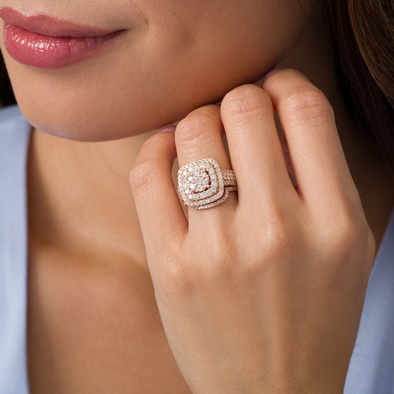 Main Image 2 of 1.95 CT. T.W. Composite Diamond Cushion Frame Bridal Set in 10K Rose Gold