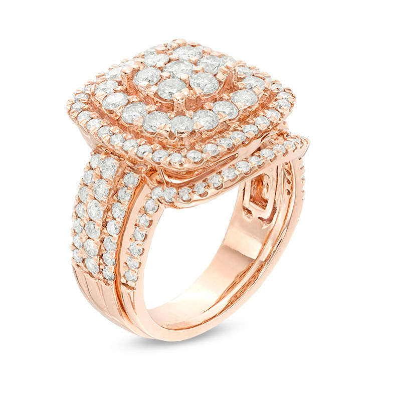 Main Image 3 of 1.95 CT. T.W. Composite Diamond Cushion Frame Bridal Set in 10K Rose Gold