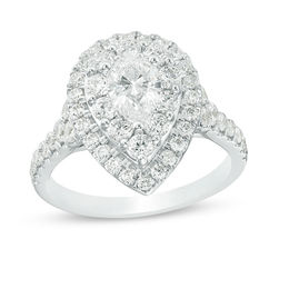 1.75 CT. T.W. Certified Canadian Pear-Shaped Diamond Double Frame Bridal Set in 14K White Gold (I/I1)