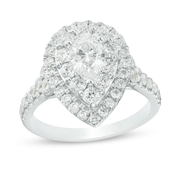 1.75 CT. T.W. Certified Canadian Pear-Shaped Diamond Double Frame Bridal Set in 14K White Gold (I/I1)|Peoples Jewellers