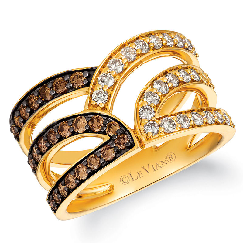 Le Vian Chocolate Diamonds® and Crème Brûlée Diamonds™ 0.97 CT. T.W. Diamond Layered Ribbon Ring in 14K Honey Gold™