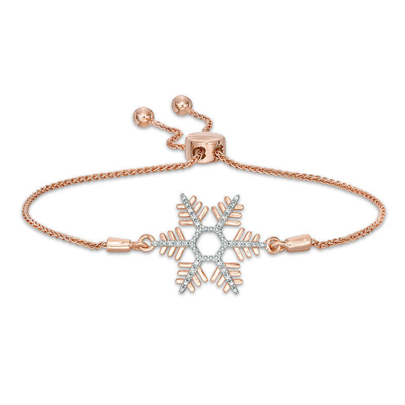 Diamond Accent Snowflake Bolo Bracelet in Sterling Silver and 14K Rose Gold Plate - 9.5"