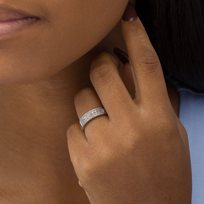 Main Image 2 of 0.23 CT. T.W. Diamond Multi-Row Anniversary Band in Sterling Silver