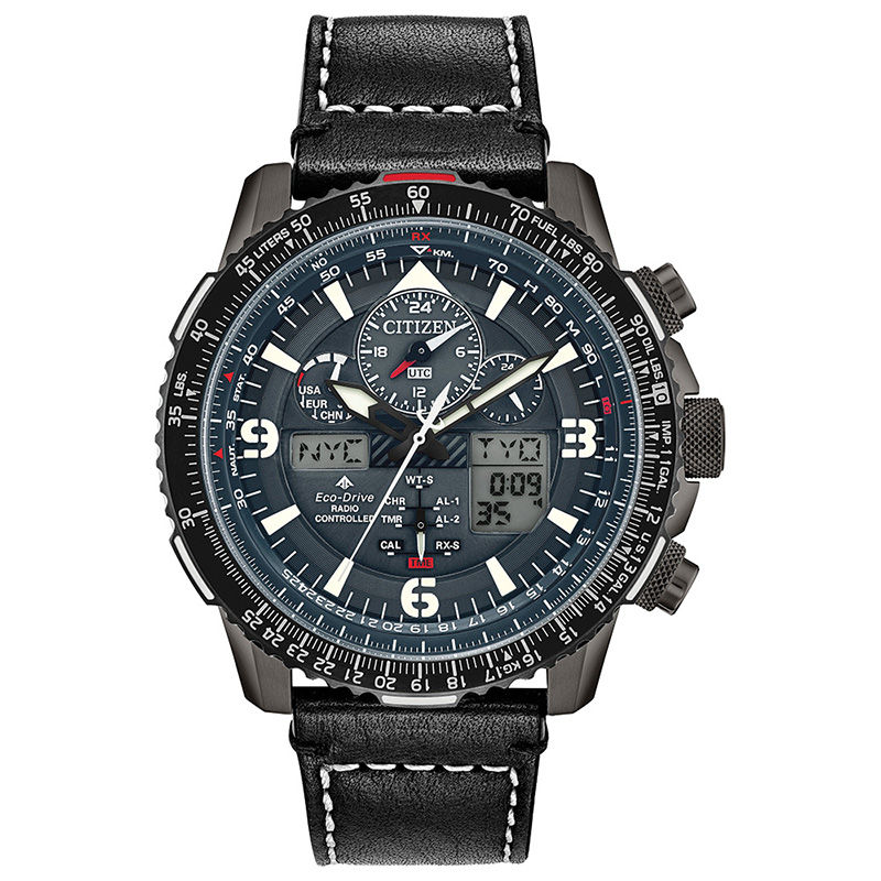 Men's Citizen Eco-Drive® Promaster Skyhawk A-T Grey IP Strap Watch with Blue Dial (Model: JY8077-04H)