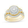 Thumbnail Image 0 of 0.95 CT. T.W. Diamond Double Frame with Tri-Sides Vintage-Style Bridal Set in 10K Gold