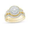 Thumbnail Image 1 of 0.95 CT. T.W. Diamond Double Frame with Tri-Sides Vintage-Style Bridal Set in 10K Gold