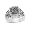Thumbnail Image 1 of 0.45 CT. T.W. Black and White Multi-Diamond Cushion Frame Vintage-Style Bridal Set in Sterling Silver