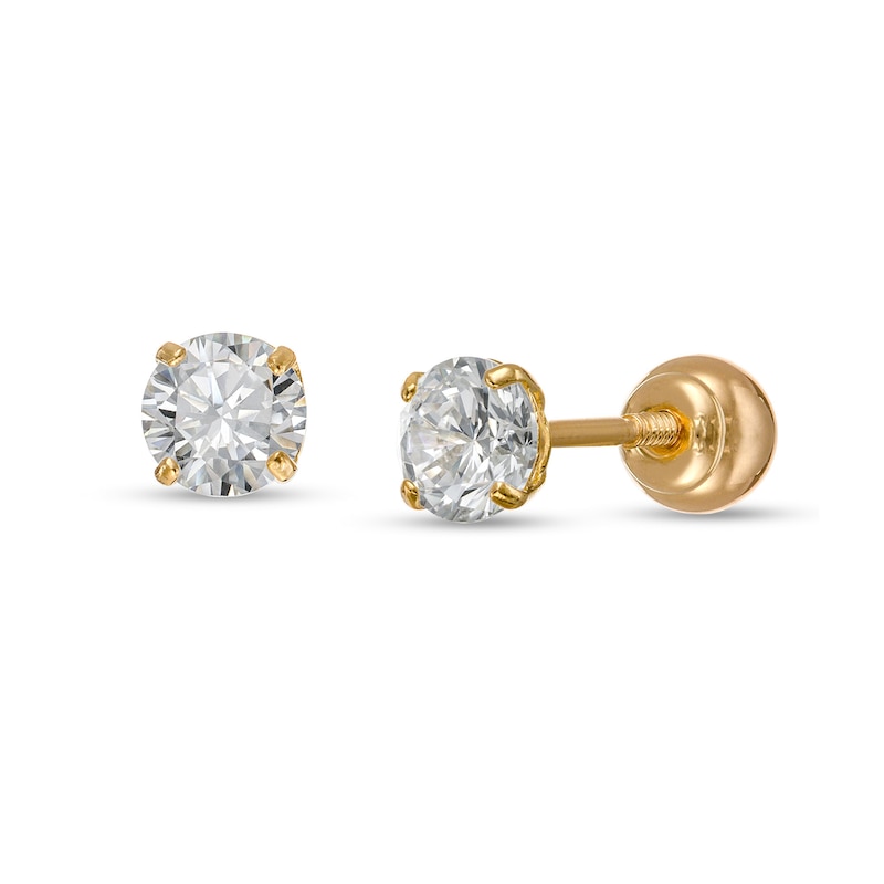Main Image 1 of Child's 4.0mm Cubic Zirconia Solitaire and Ball Reversible Stud Earrings in 10K Gold