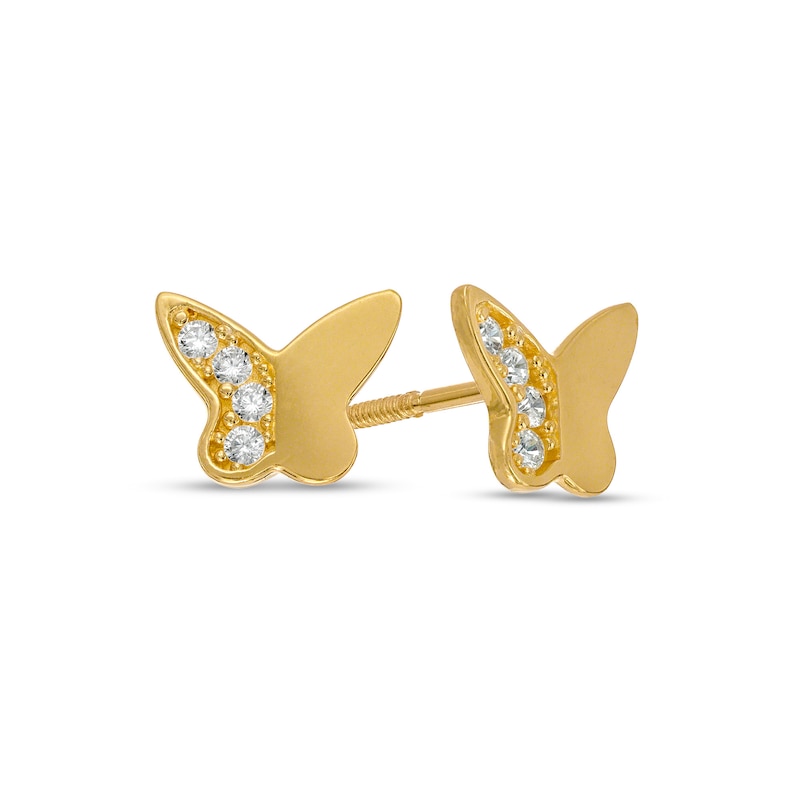 Child's Cubic Zirconia Butterfly Stud Earrings in 10K Gold|Peoples Jewellers