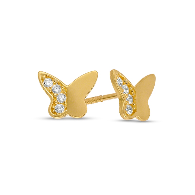 Main Image 1 of Child's Cubic Zirconia Butterfly Stud Earrings in 10K Gold