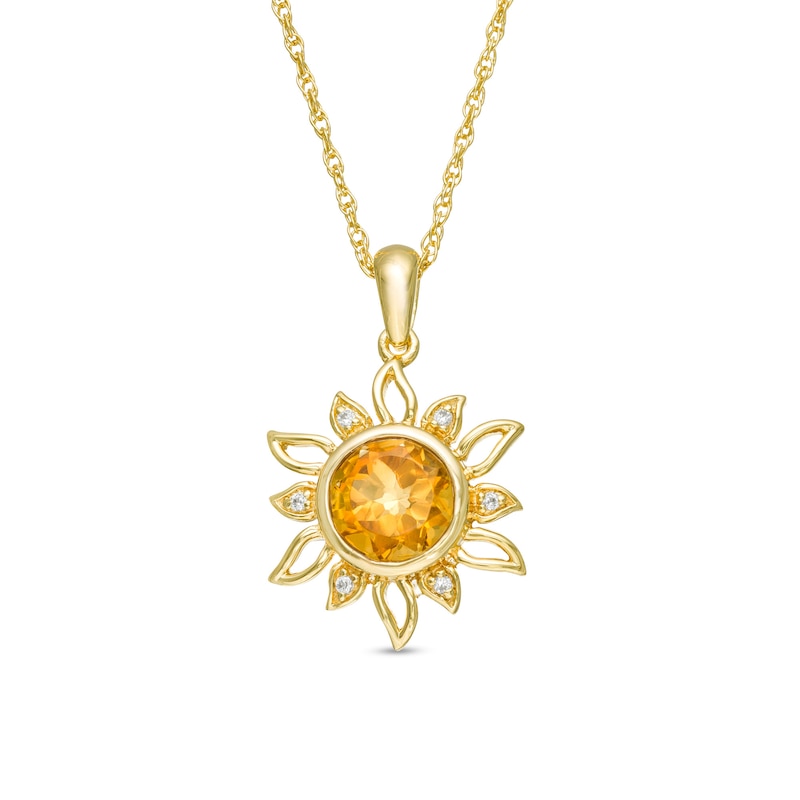 7.0mm Citrine and Lab-Created White Sapphire Sunburst Pendant in Sterling Silver with 14K Gold Plate