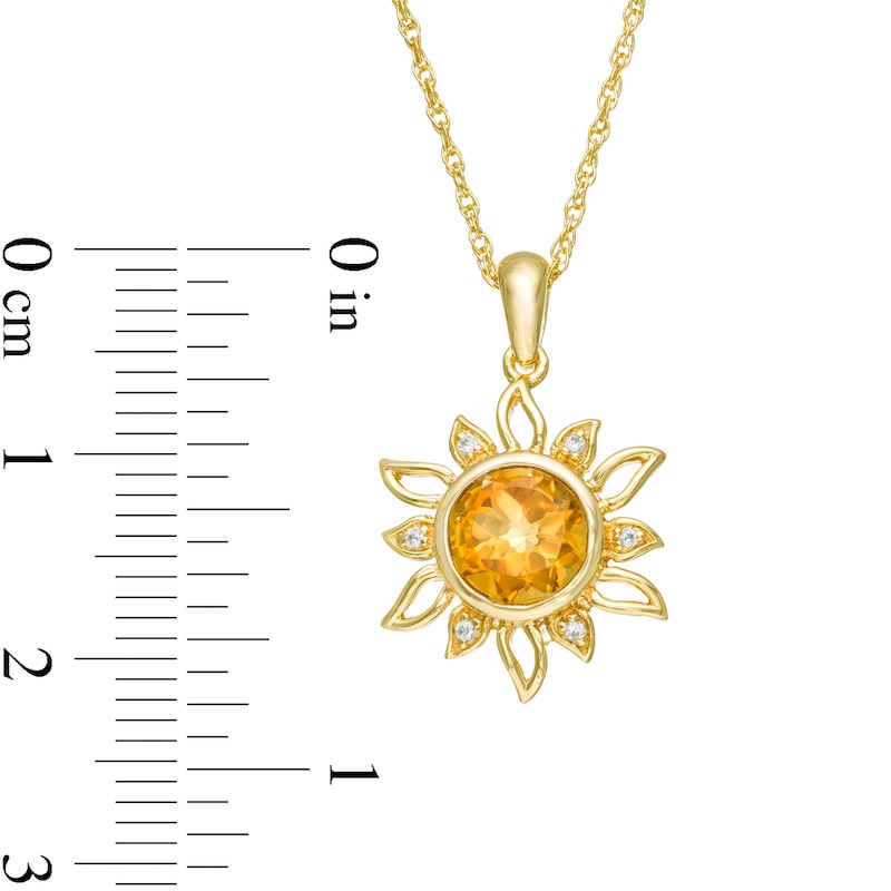 Main Image 3 of 7.0mm Citrine and Lab-Created White Sapphire Sunburst Pendant in Sterling Silver with 14K Gold Plate