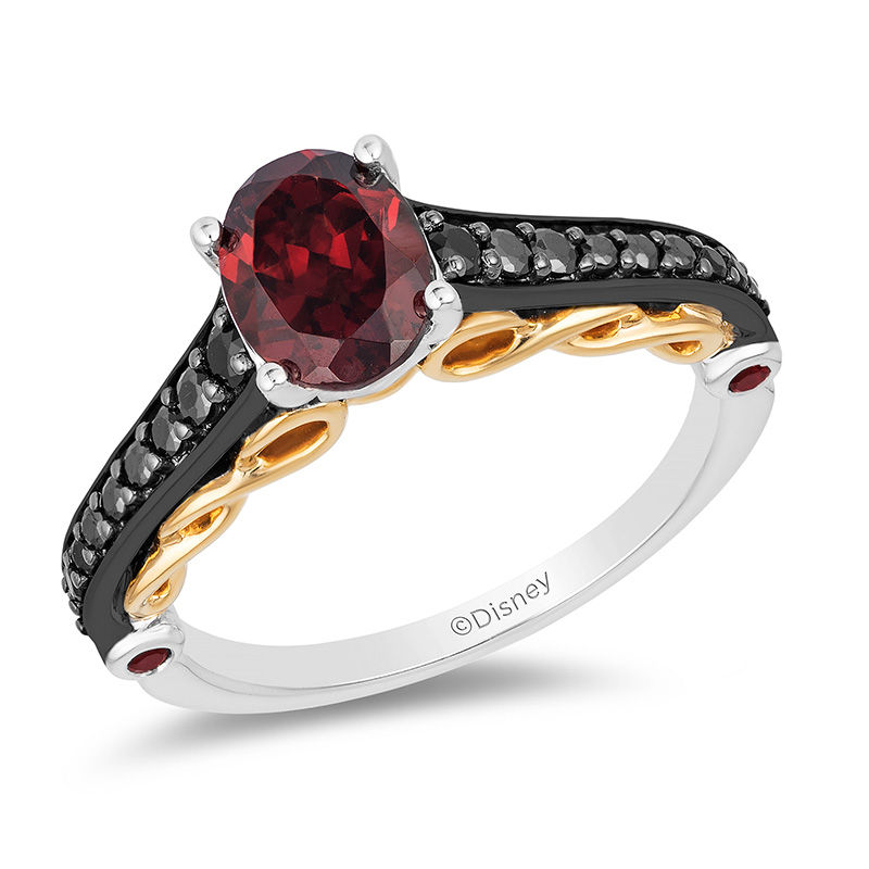 Enchanted Disney Villains Evil Queen Oval Garnet and 0.23 CT. T.W. Diamond Ring in Two-Tone Sterling Silver and 10K Gold