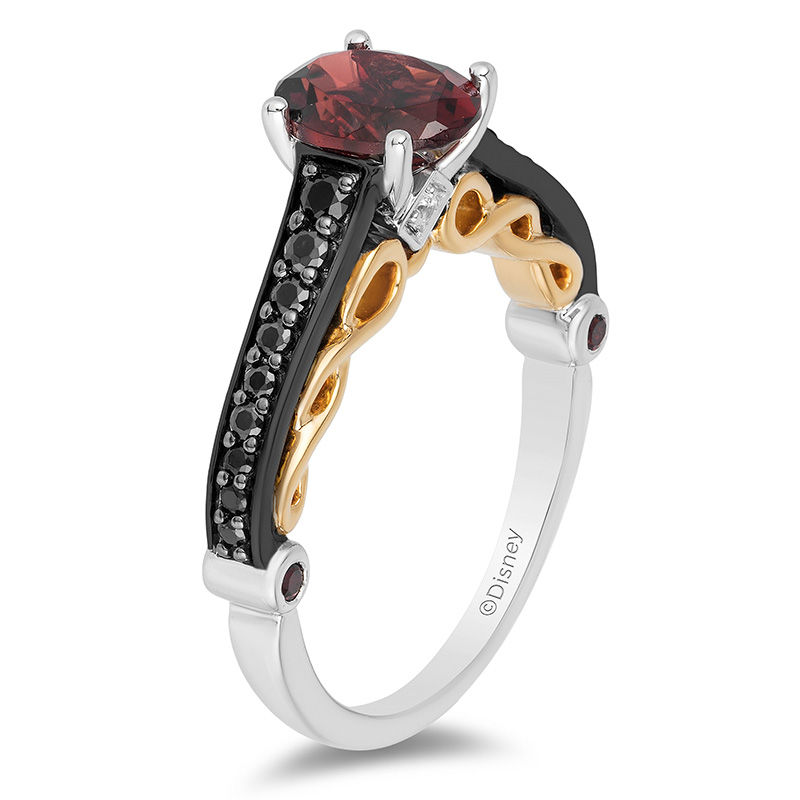 Enchanted Disney Villains Evil Queen Oval Garnet and 0.23 CT. T.W. Diamond Ring in Two-Tone Sterling Silver and 10K Gold