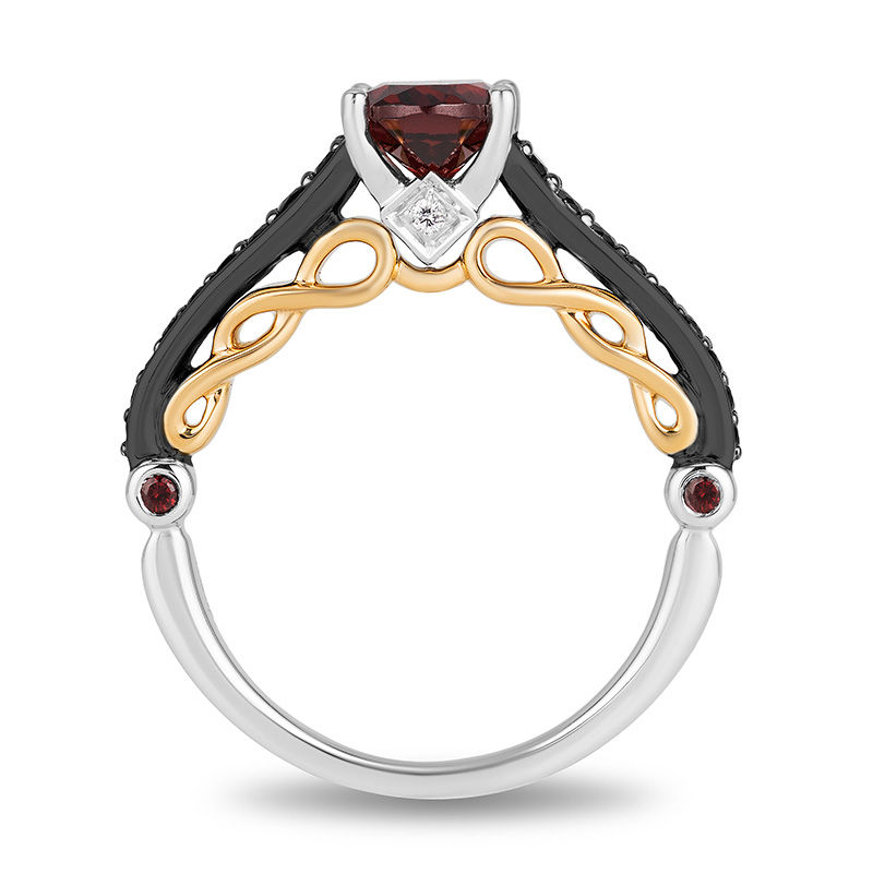 Enchanted Disney Villains Evil Queen Oval Garnet and 0.23 CT. T.W. Diamond Ring in Two-Tone Sterling Silver and 10K Gold