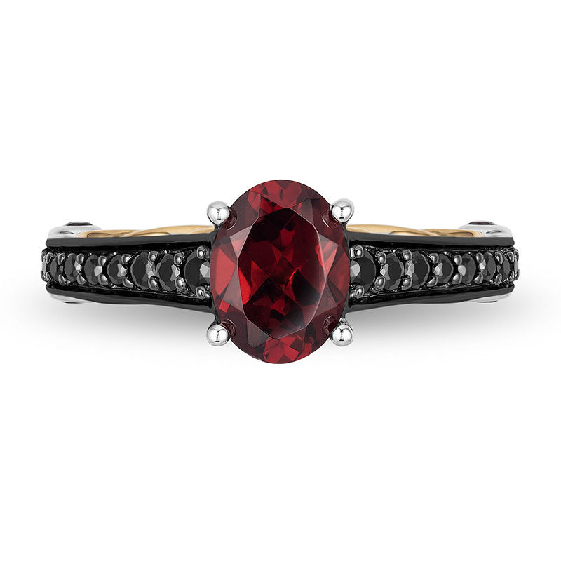 Enchanted Disney Villains Evil Queen Oval Garnet and 0.23 CT. T.W. Diamond Ring in Two-Tone Sterling Silver and 10K Gold