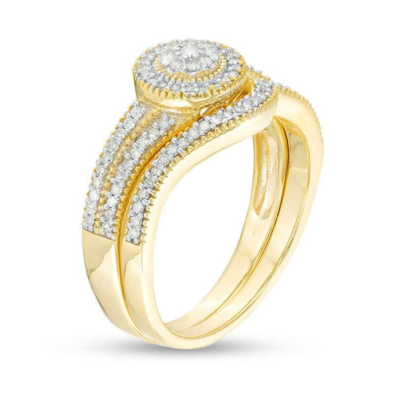 Main Image 2 of 0.29 CT. T.W. Composite Diamond Frame Milgrain Bridal Set in 10K Gold