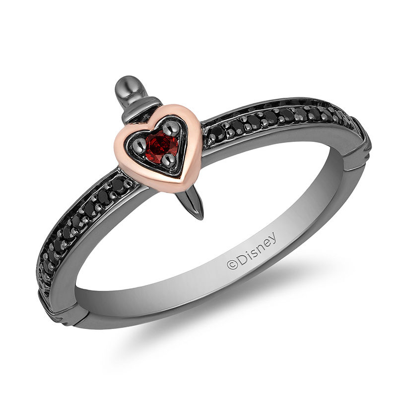 Enchanted Disney Villains Evil Queen Garnet and 0.086 CT. T.W. Diamond Ring in Black Sterling Silver and 10K Rose Gold